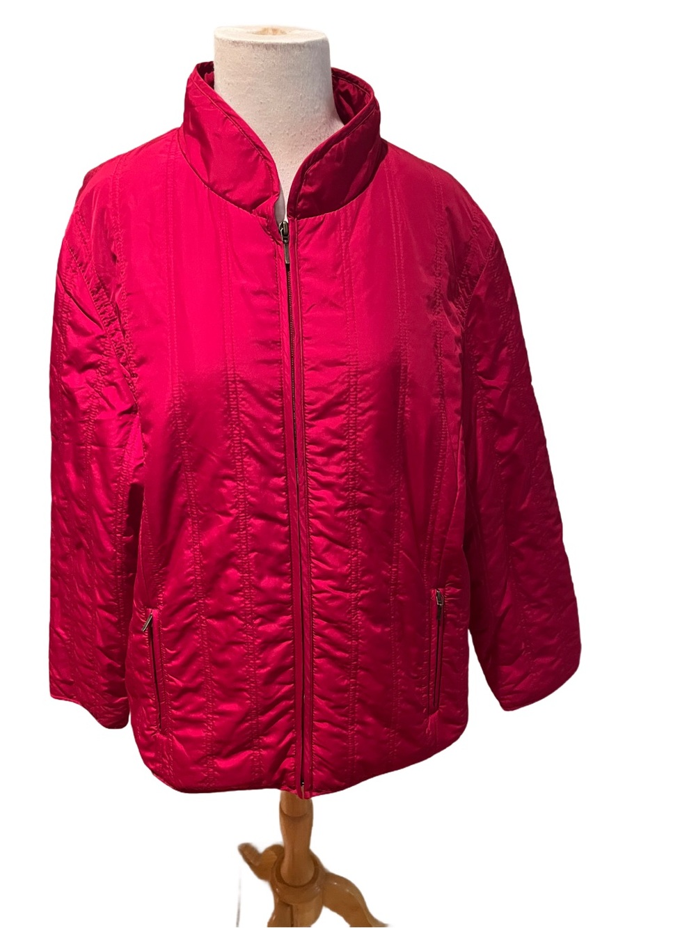 UTEX DESIGN UD Red Zippered Women's Puffer Jacket Stand-Up Collar Pockets XL NEW